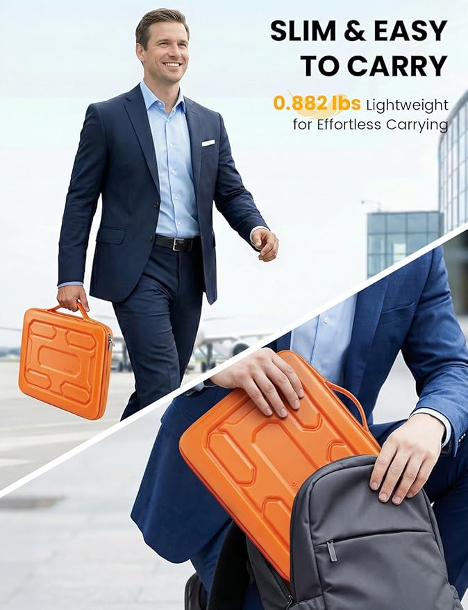DOMISO Laptop Hard Case 14-14.4 inch Waterproof Shockproof Hard Shell Laptop Sleeve with Handle & Storage Pocket, Compatible with MacBook, HP, Dell, Orange
