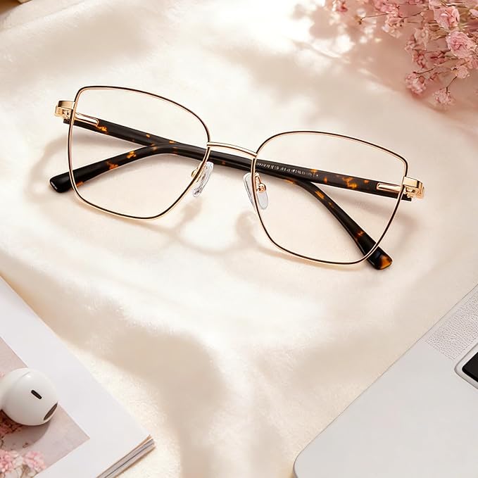 Dollger Blue Light Blocking Glasses for Women Trendy Oversized Computer Eyeglasses Cat Eye Metal Frame bluelight glasses Gold
