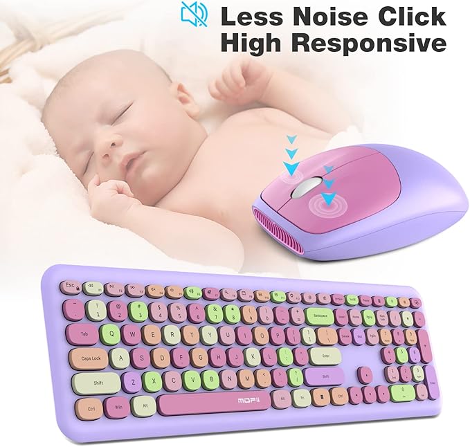 MOFii Wireless Keyboard and Mouse Combo, 2.4G Slim Full-Sized Colorful Keyboard Mouse for PC Desktop Laptops Windows (Purple Colorful)