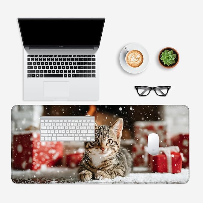 Mouse Pad, Large Anti-Slip with Stitched Edges Desk Mat Desktop Laptop Computer Desk Keyboard Mat,Table Protector Blotter Mat (cat, 35.4" x 15.7")