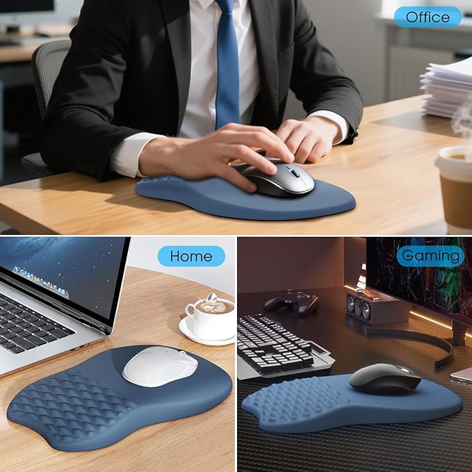 MROCO Ergonomic Mouse Pad with Wrist Support, Wrist Rest Mousepads for Carpal Tunnel Pain Relief, Memory Foam Pad with Massage Bulge and Non-Slip Base for Office, Home, Navy Blue