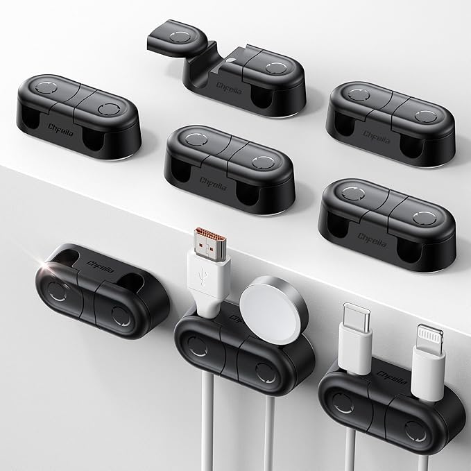 Magnetic Cable Clips - Chfeila 8Pack [Dual Slot] [360°Rotating & Twist-Lock] Cord Management, Adhesive Phone Charging Keeper, Wire Organizer Holder for Nightstand, Home Office Desk Accessories Decor by Chfeila