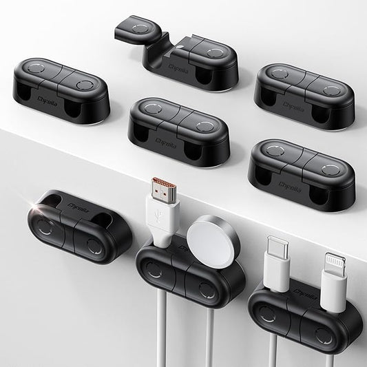 Magnetic Cable Clips - Chfeila 8Pack [Dual Slot] [360°Rotating & Twist-Lock] Cord Management, Adhesive Phone Charging Keeper, Wire Organizer Holder for Nightstand, Home Office Desk Accessories Decor by Chfeila