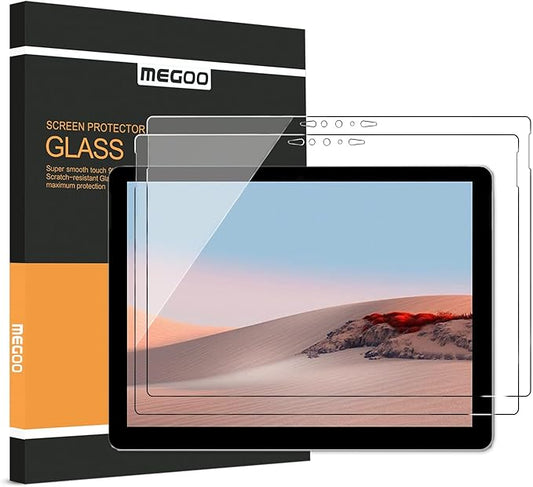 Megoo Screen Protector (2 Pack) for Microsoft Surface Go 4/3/2/1, 9H Tempered Glass, Anti-Drop, Hydrophobic, Oleophobic, 24.1 x 17.1 cm, 10.5 inch, 2 Pieces