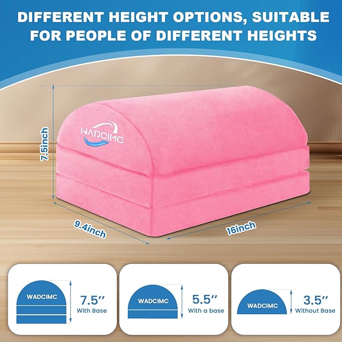 Foot Rest for Under Desk at Work, Foot Stool with Washable Cover, Comfortable Office Desk Accessories, Footrest with 3 Adjustable Heights, for Offices Gaming Chair, for Leg Support, Pink
