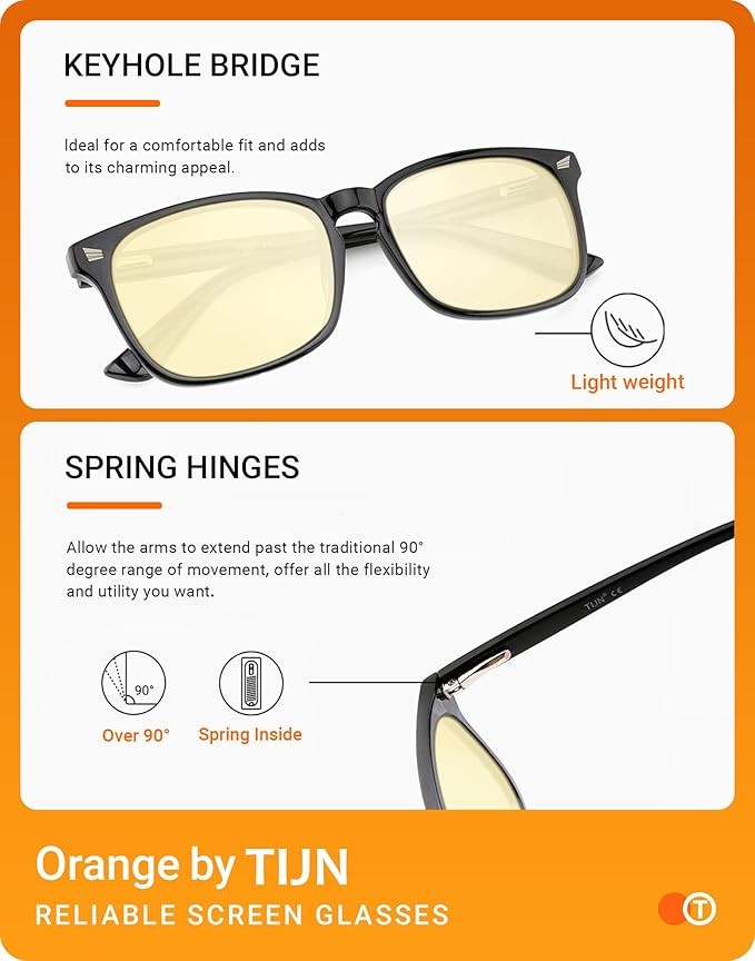 TIJN Gaming Glasses Blue Light Blocking Glasses for Women Men Nerd Eyeglasses Screen Fatigue Anti UV Glare, Black(Gaming Glasses)