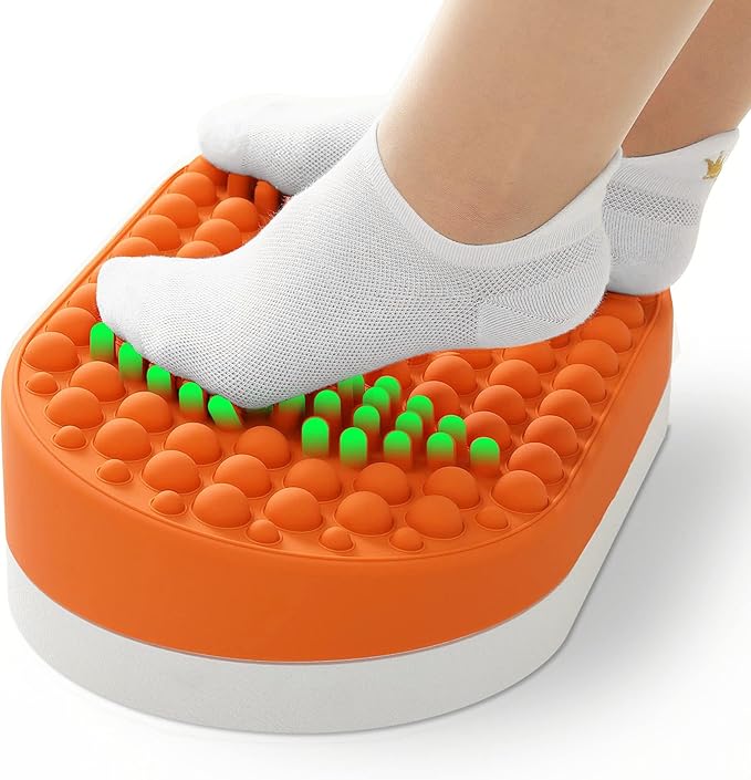 Foot Rest for Under Desk at Work, Home Office Foot Stool, Ottoman Foot Massager for Plantar Fasciitis Relief, Soft Silicone Footrests, Anti-Fatigue (Orange)