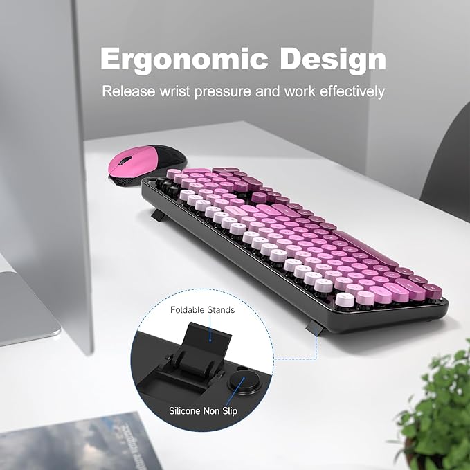 MOFII Wireless Computer Keyboard and Mouse Combo, Typewriter Full Size Keyboard with Number Pad and 2 in 1 USB Connected Mouse for PC Laptop Desktop Windows 7 8 11, Black & Pink