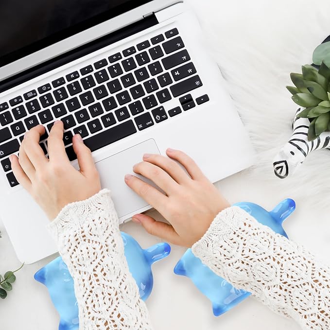 Gel Wrist Rest for Keyboard and Mouse Transparent Blue Cat Elbow Pad Cushion Ergonomic Cute Clear Cool Mouse Wrist Pad Silicone Non-Slip Support for Computer Gaming Home Office Girl Hand Pillow