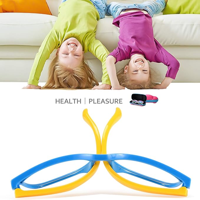 Blue Light Glasses for Kids Girls Boys with Cute Car Case, UV400 Protection, Anti Blue Ray Age3-12