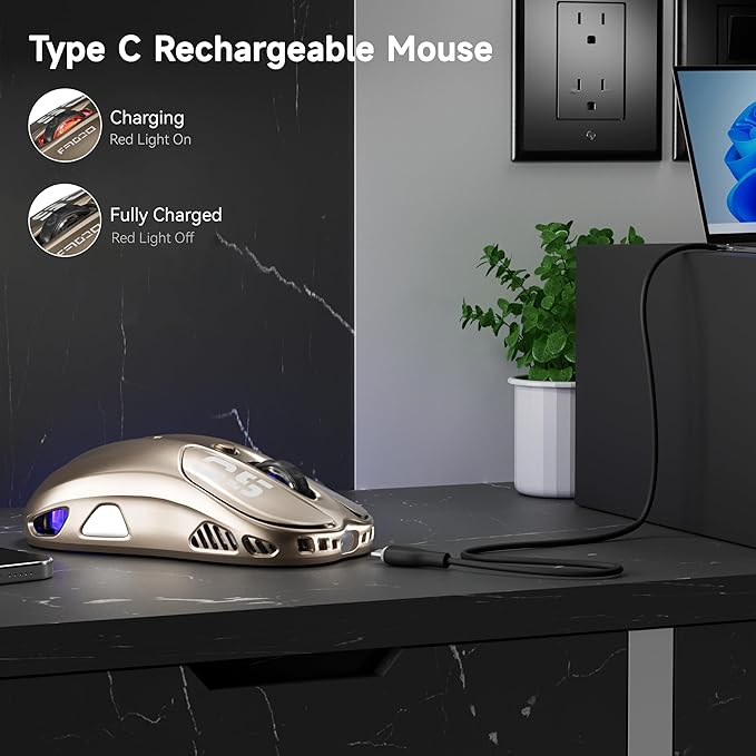 Uciefy Wireless Bluetooth Mouse, Dual Mode (BT5.1&2.4GHz) Rechargeable LED Wireless Mouse, Computer Mice for Laptop/PC/Mac-Bronze