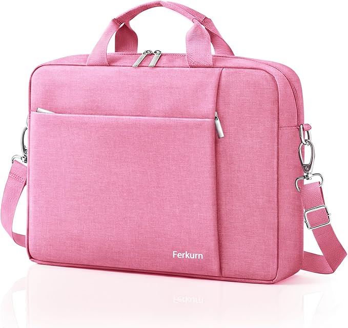 Ferkurn Laptop Bag Case for Women Men Computer Bag Compatible with HP Envy Pavilion Omen/LG Gram/MSI/Dell Inspiron XPS/Lenovo/Acer, Shoulder Strap Carrying Messenger Briefcase, Pink, 15.6 16 Inch