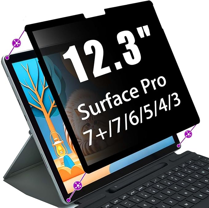Privacy Screen Protector for Microsoft Surface Pro 4/5/6/7-12.3 Inch - Anti-Spy Filter with Blue Light Blocking - Removable, Reusable, Bubble-Free Installation