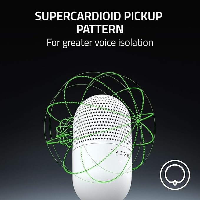 Razer Seiren V3 Mini USB Microphone: Condenser Mic - Supercardioid Pickup Pattern - Tap-to-Mute Sensor with LED Indicator - Shock Absorber - Ultra Compact - PC, Discord, OBS Studio, XSplit - White