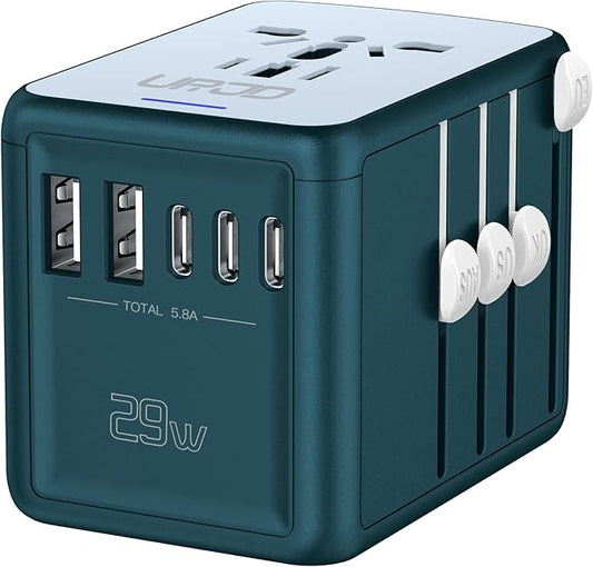 Universal Travel Adapter with 5 USB C/A Ports 30W Fast Charging, 2500W AC Outlet, International Power Adapter for Europe UK Japan, Travel Charger for Phone Laptop, 200+ Countries 10A Safety Fuse