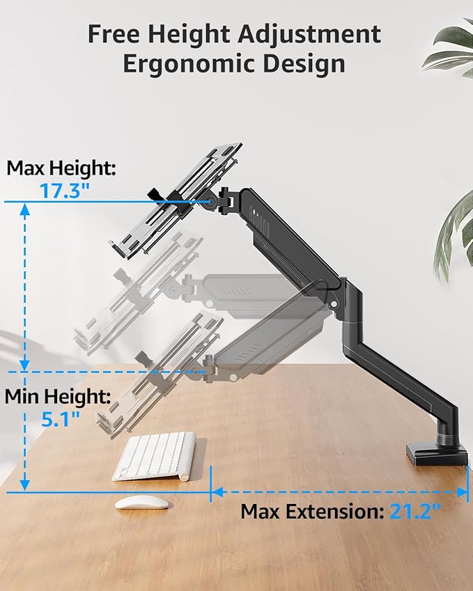 MOUNTUP Laptop Stand for Desk, 2-in-1 Monitor Mount with Laptop Tray Holds 2.2-22lbs, Adjustable Laptops Arm Mount for Max 17" Notebook & 32" Monitor, Laptops Desk Arm with Clamp/Grommet