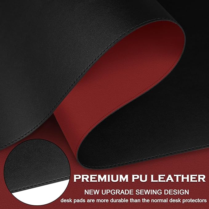 Bleswin Desk Mat Large Protector Pad, Dual Sided Color Mouse Pad, Waterproof and Non-Slip Mat for Desk, PU Leather Table Mat, Office and Reading Desk Mat (Black+Red, 47.2''×23.6'')