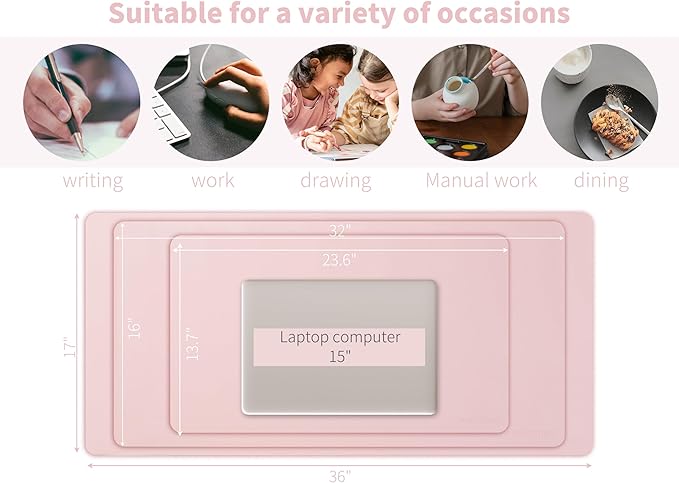 RENMTURE PU Mouse Pad, Faux Leather Large Desk Pad, Home Work Office Accessories, Non-Slip Desk Mat, Waterproof Gaming Pad Desk Blotter (36"x17", Light Pink)