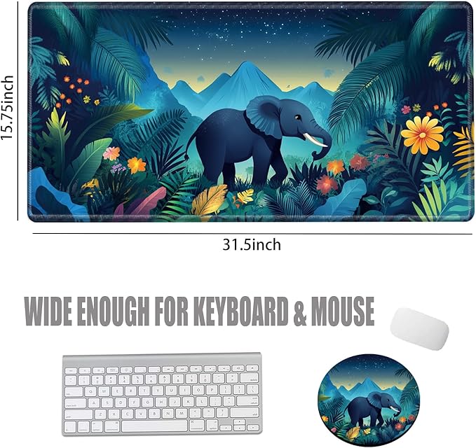Gaming Mouse Pad Large Mousepad Elephant Desk Mat XXL Big Desk Pad Rubber Base Computer Pad with Stitched Edges Mouse Mat for Work Game Home Office