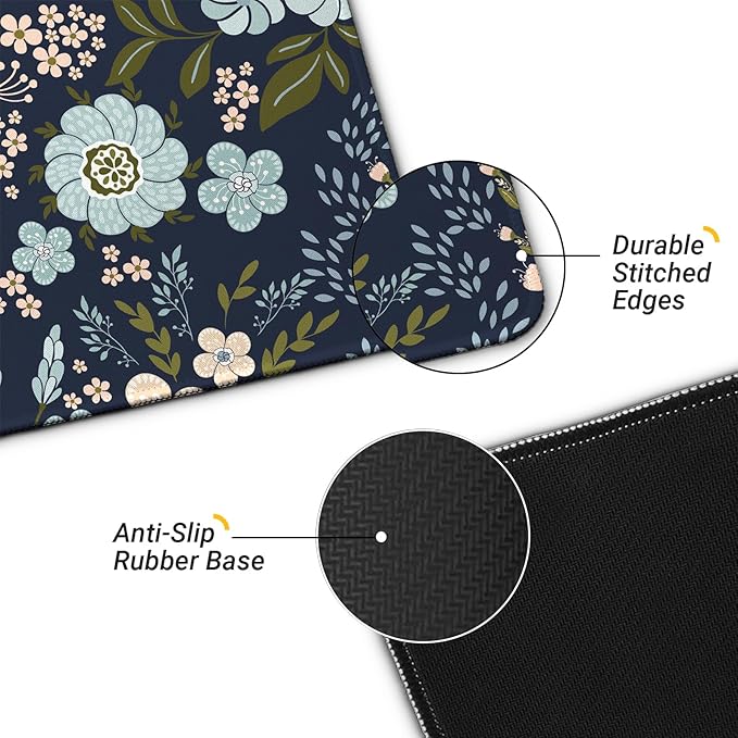 Gaming Mouse Pad, Large 31.5 x 11.8 inches Mousepad, Long Keyboard Pad, Cute Mouse Mat for Computer with Stitched Edges and Non-Slip Base (Black Flowers)