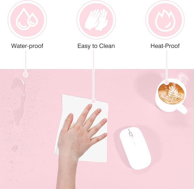 TOWWI Dual Sided Desk Pad, Large Desk Mat, Waterproof Desk Blotter Protector Mouse Pad, Leather Desk Pad Large for Keyboard and Mouse (36" x 17", Blue/Pink)