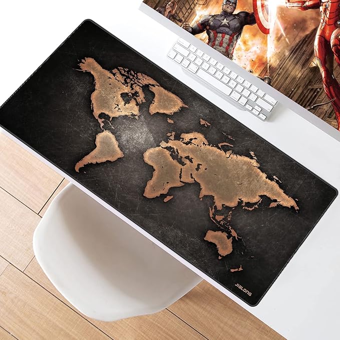 JIALONG Large Gaming Mouse Pad, XXL Desk Mousepad with Stitched Edges, Non-Slip Base Keyboard Pad for Gamer, Office & Home Retro Map