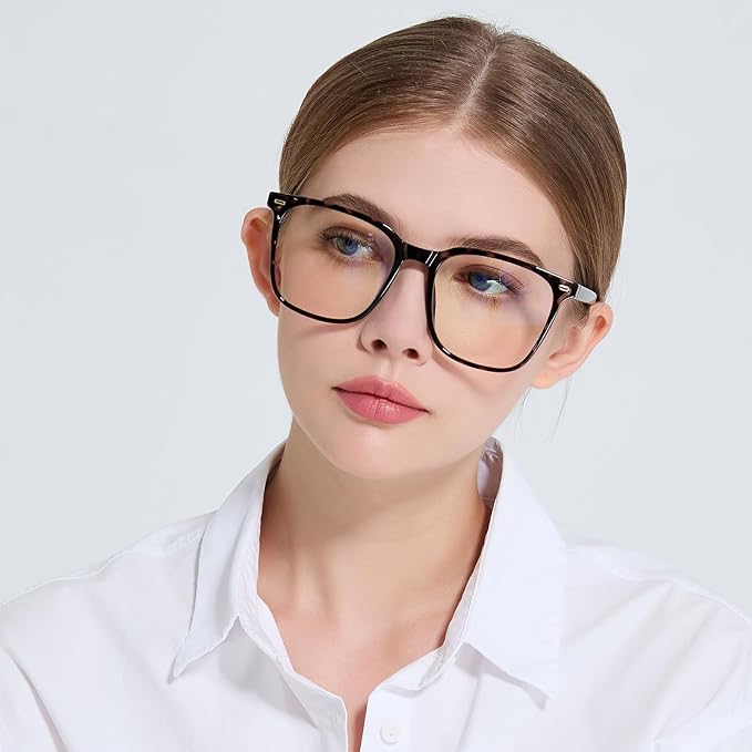 Oversized Square Blue Light Blocking Glasses for Women Men, Anti-Fatigue Computer Monitor Glasses Reduce Eye Strain