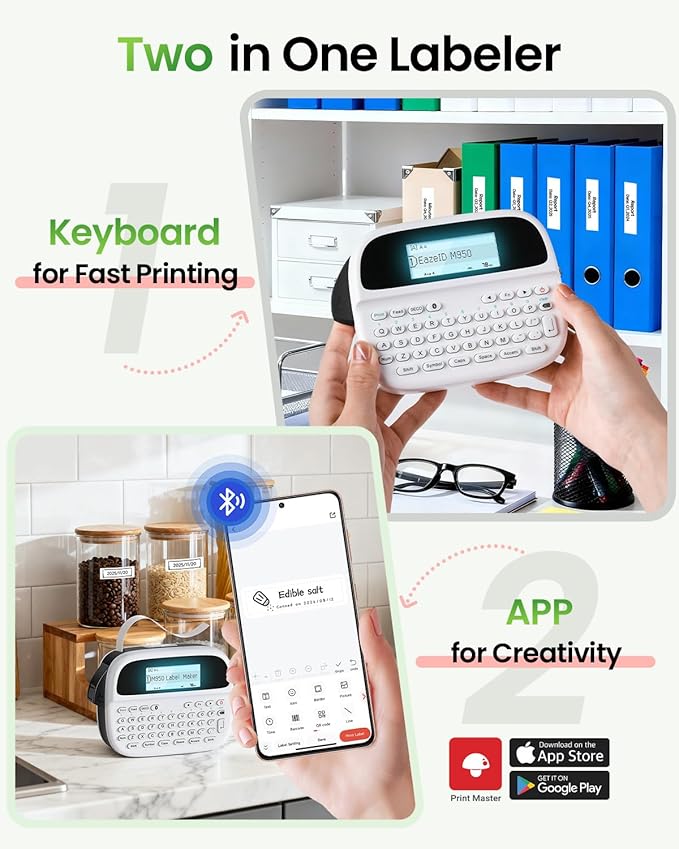Label Maker Machine with-Tape, Rechargeable Backlit Portable Label Maker, Handheld Labeler Machine with Tapes, QWERTY Keyboard & APP Connectivity for Teachers Gift, for Label Jars Containers Bottle