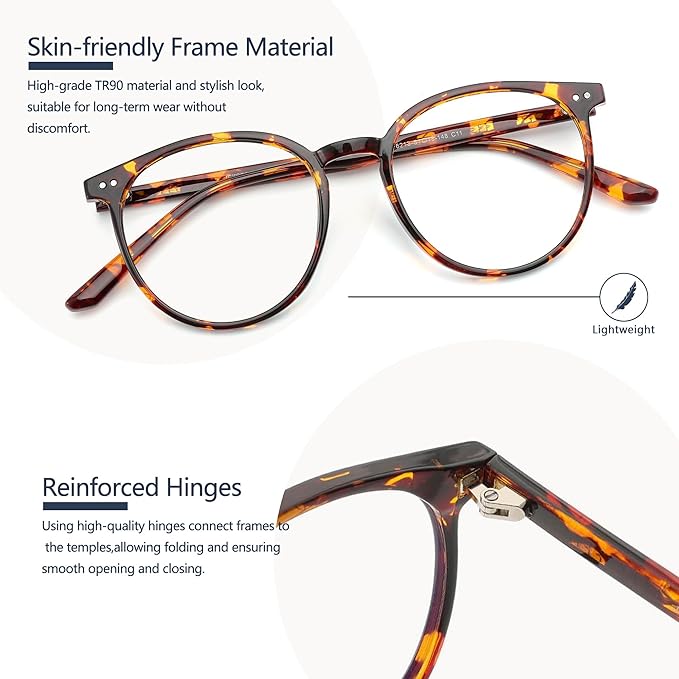 2 Pack Blue Light Blocking Glasses for Women and Men, Round Frame Computer Gaming Anti Eyestrain & UV Glare RF6213 (Black + Coco Tortoise)