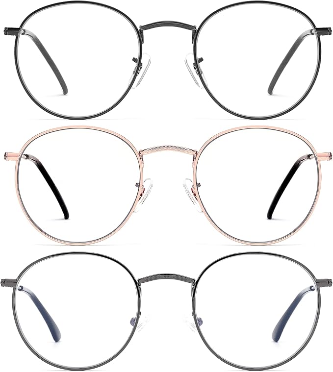 Round Blue Light Blocking Glasses for Men Women, Circle Metal Wire Rimmed Frame Glasses Anti Glare & UV RF5002