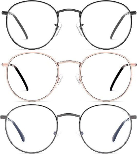 Round Blue Light Blocking Glasses for Men Women, Circle Metal Wire Rimmed Frame Glasses Anti Glare & UV RF5002