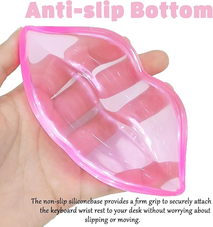 Gel Wrist Rest for Keyboard and Mouse Transparent Pink Lip Elbow Pad Cushion Ergonomic Cute Clear Cool Mouse Wrist Pad Silicone Non-Slip Support for Computer Gaming Home Office Women Girl Hand Pillow