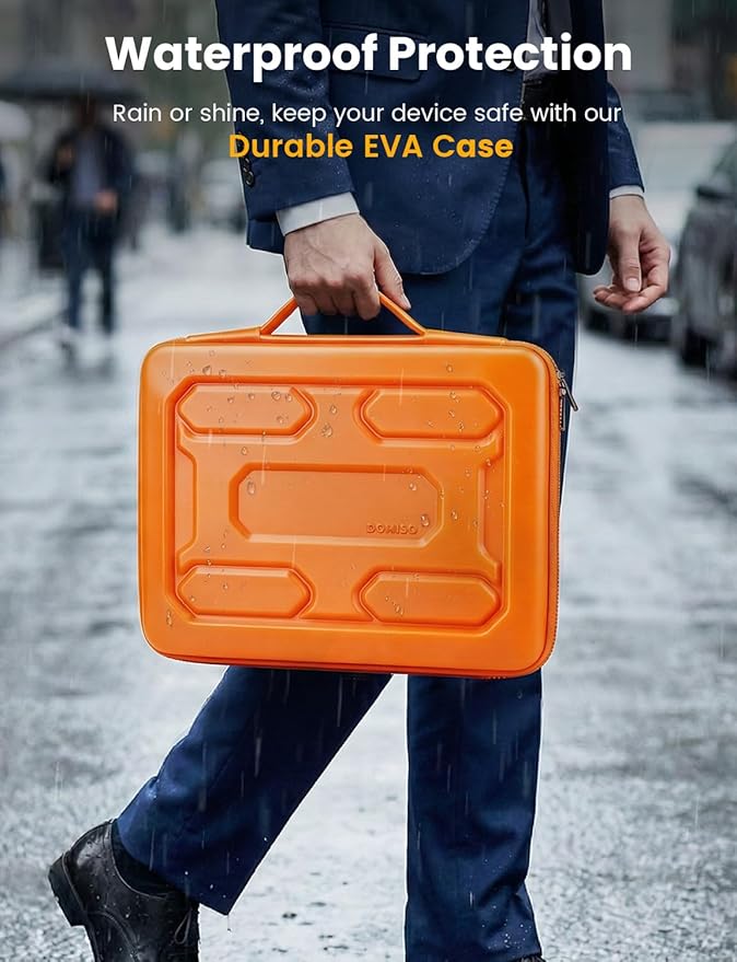 DOMISO Laptop Hard Case 14-14.4 inch Waterproof Shockproof Hard Shell Laptop Sleeve with Handle & Storage Pocket, Compatible with MacBook, HP, Dell, Orange
