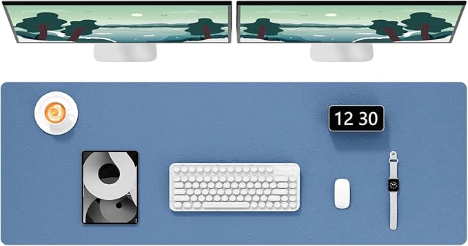 Hsurbtra Desk Pad, 48" x 17" PU Leather Desk Mat, XXXL Extended Mouse Pad, Waterproof Desktop Blotter Protector, Non-Slip Ultra Thin Large Laptop Keyboard Writing Mat for Office Home, Dark Blue