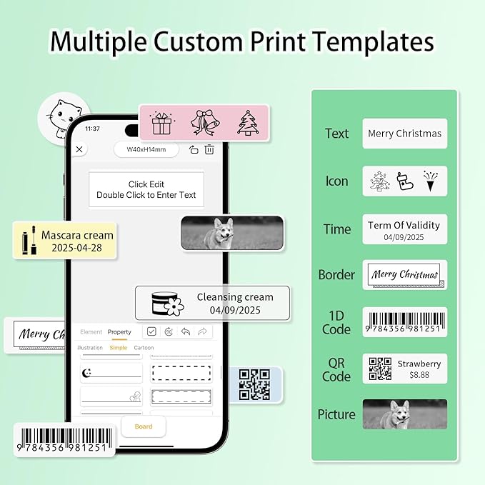 Rongta Label Maker Machine with Tape, Bluetooth Label Printer, Wireless Mini Label Makers with Multiple Templates for Organizing School Office Home, (White)
