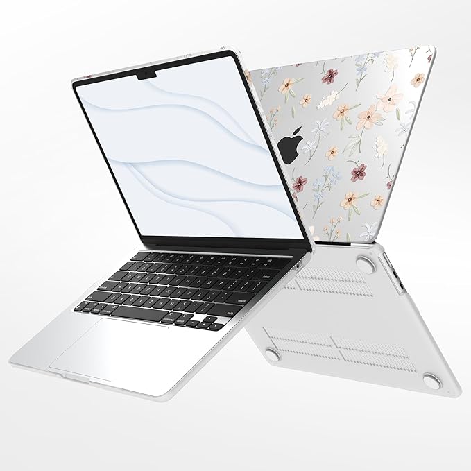 G JGOO Compatible with MacBook Air 13 inch Case 2026 2025-2022 M5 A3449 M4 A3240 M3 A3113 M2 A2681, Clear Plastic Hard Shell for MacBook Air 13.6 inch Case + Keyboard Cover +Screen Protector, Florets
