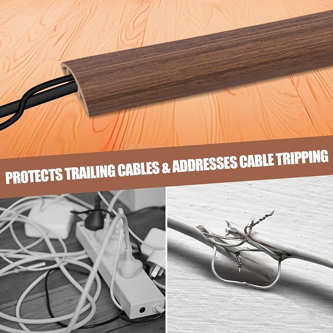 Floor Cord Cover Cable Cavity Self Adhesive Cord Hider Floor 10FT Floor Cable Management Power Cord Protector Floor Electric Cord Covers for Offices, Gym, Exhibitions (Misty Brown Wood, 1.18" x 20') - Image 6
