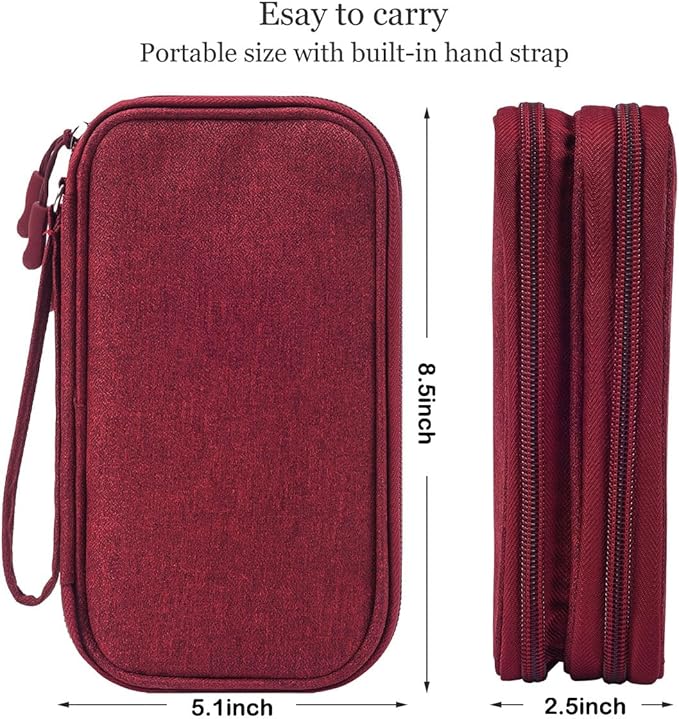 Electronic Organizer Travel Cable Accessories Bag, Case for Cable, USB, Cord, Charger, Phone, Power Bank, Earphone (Wine Red, Large)