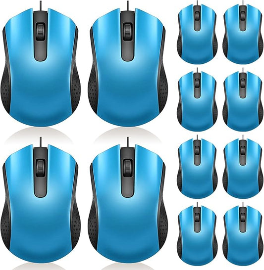 Hoteam 12 Pcs Light Blue Wired Computer Mouse Bulk Cord USB Computer Mice Ergonomic Wired Mouse for Pcs, Computers, Laptops, Gaming Office Home Supplies
