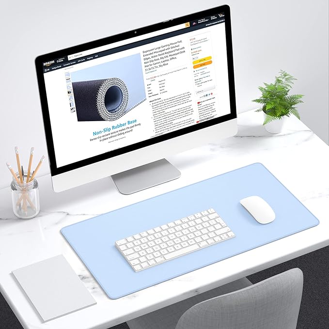 Dapesuom Large Mouse Pad, Extended Gaming Mouse Mat with Stitched Edges, Full Size Desk Mats with Non-Slip Base, Computer Big Desktop Keyboard Pad for Gamer, Laptop, Office, 23.6 x 11.8 in, Sky Blue
