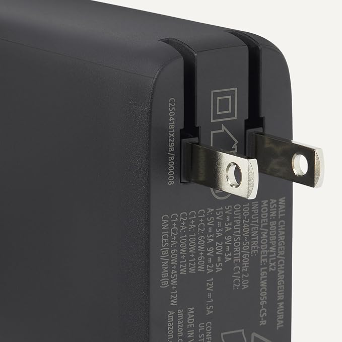 Amazon Basics Fast Charging USB C Nano GaN Wall Charger, 120W 3-Port for Laptops Tablets Phones, Black