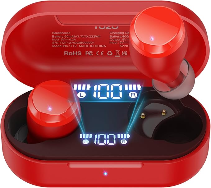 TOZO Wireless Earbuds Bluetooth 5.3 Headphones Premium Sound Performance Touch Control LED Digital Display Wireless Charging Case Earphones Black