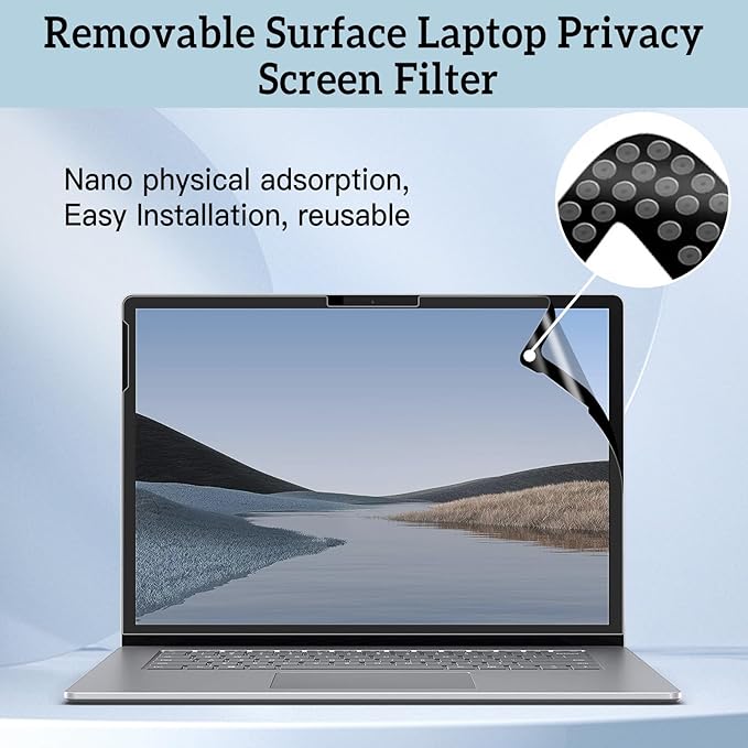ZOEAGG Privacy Screen for Surface Laptop 15 Inch, for Removable Microsoft Surface Laptop 6/5/4/3/2/1, Reusable, Easy Installation, Anti-Spy Privacy Filter, Anti-Glare, Blue Ray Reduction