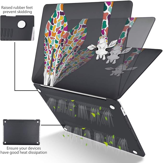 Mektron 2020 2019 2018 for MacBook Air 13 inch Case M1 A2337 A2179 A1932 w/Retina Display & Touch ID, Matte Black Colorful Giraffe Soft Touch Plastic Laptop Cover Keyboard Skin Screen Protector