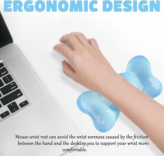 Gel Wrist Rest for Keyboard and Mouse Transparent Blue Bow Elbow Pad Cushion Ergonomic Cute Clear Cool Heart Mouse Wrist Pad Silicone Non-Slip Support for Computer Gaming Home Office Women Hand Pillow