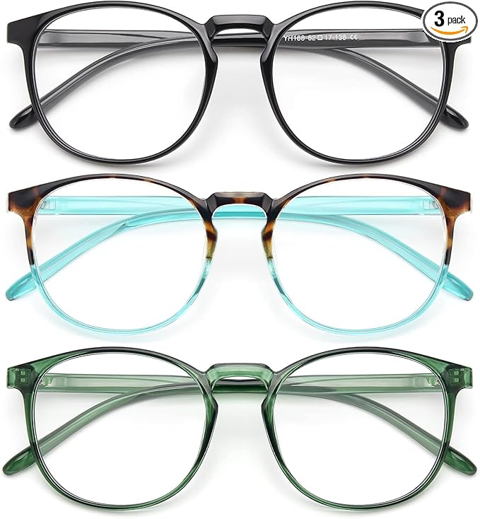 IBOANN Chic & Comfy Blue Light Glasses for Women - 3-Pack Round Frames, Screen-Ready Style with UV Protection Coating