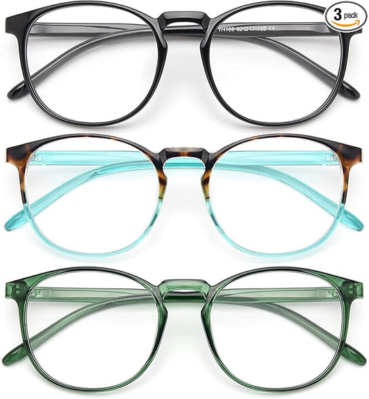 IBOANN Chic & Comfy Blue Light Glasses for Women - 3-Pack Round Frames, Screen-Ready Style with UV Protection Coating