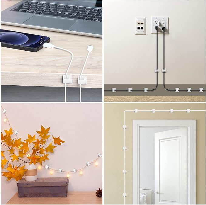 100 PCS Adhesive Cable Clips White (Small & Large), Upgraded Wall Wire Holder for Cord Organizer Cable Management, Outdoor Light Clips Hooks for LED, Car Dash Cam, HDMI, Extension Cord - Image 6