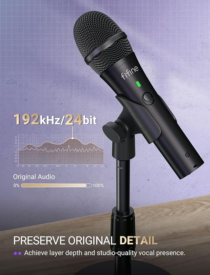 FIFINE USB/XLR Dynamic Microphone for Podcast Recording, Studio Handheld Mic Set with Desktop Stand for Vocal, Voice Over, Streaming, Black-AmpliTank TANK2