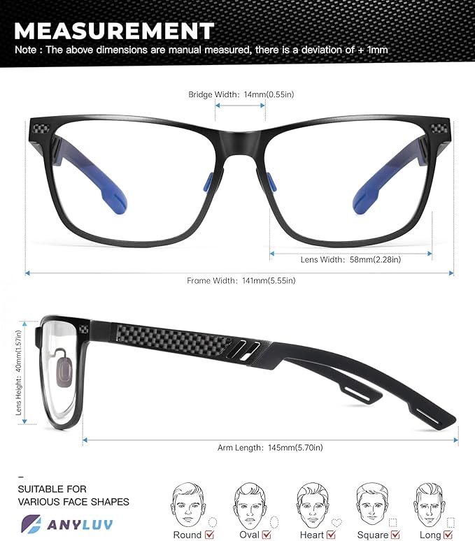 ANYLUV Blue Light Blocking Glasses Men Computer Gaming Glasses Lightweight Al-Mg Metal Anti Eyestrain Eye Protection